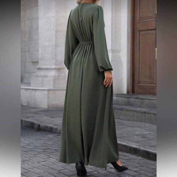 Elegant Olive Green Maxi Dress - Picture 3 of 7
